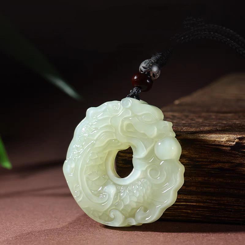 Authentic Xinjiang Hetian Jade Dragon Fish Pendant: Double-Sided, Exquisitely Carved, Unisex with Certificate