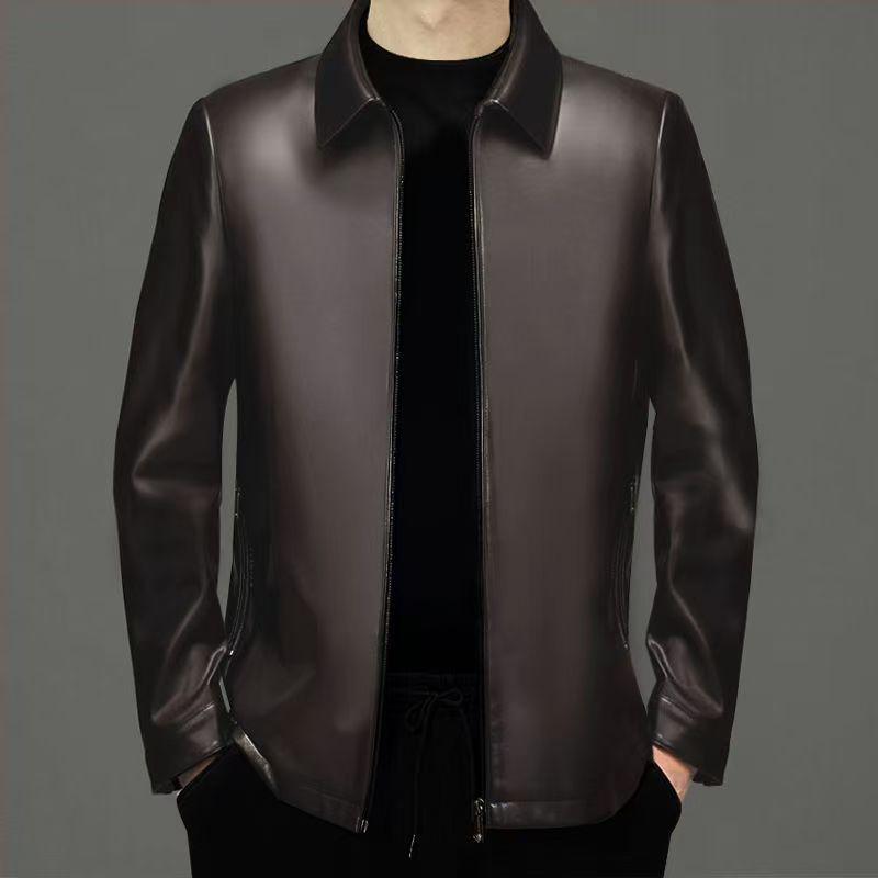 Haining is so good leather jacket spring and autumn new men's middle-aged and elderly fashion business lapel leather jacket sheepskin pattern jacket