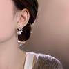 Elegant Black Flower Pearl and Zircon Stud Earrings for Women - Perfect Autumn/Winter Accessory
