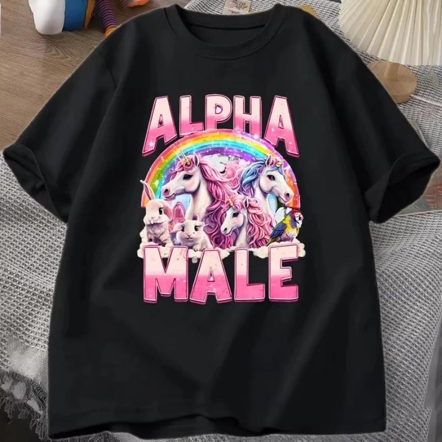 

Funny Alpha Male Unicorn Ironic Vintage 90s T-Shirt Retro Rainbow Unisex Tshirt Weird Meme T Shirt Graphic Women Tee Clothes XXXXXL чорний