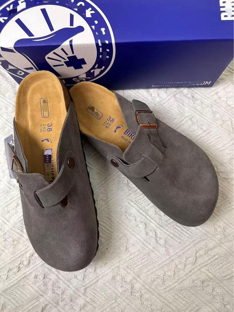 BK Half-Covered Genuine Leather Unisex Slippers with Cork Toe Cap - Versatile Casual Outdoor Wear by Birkenstock