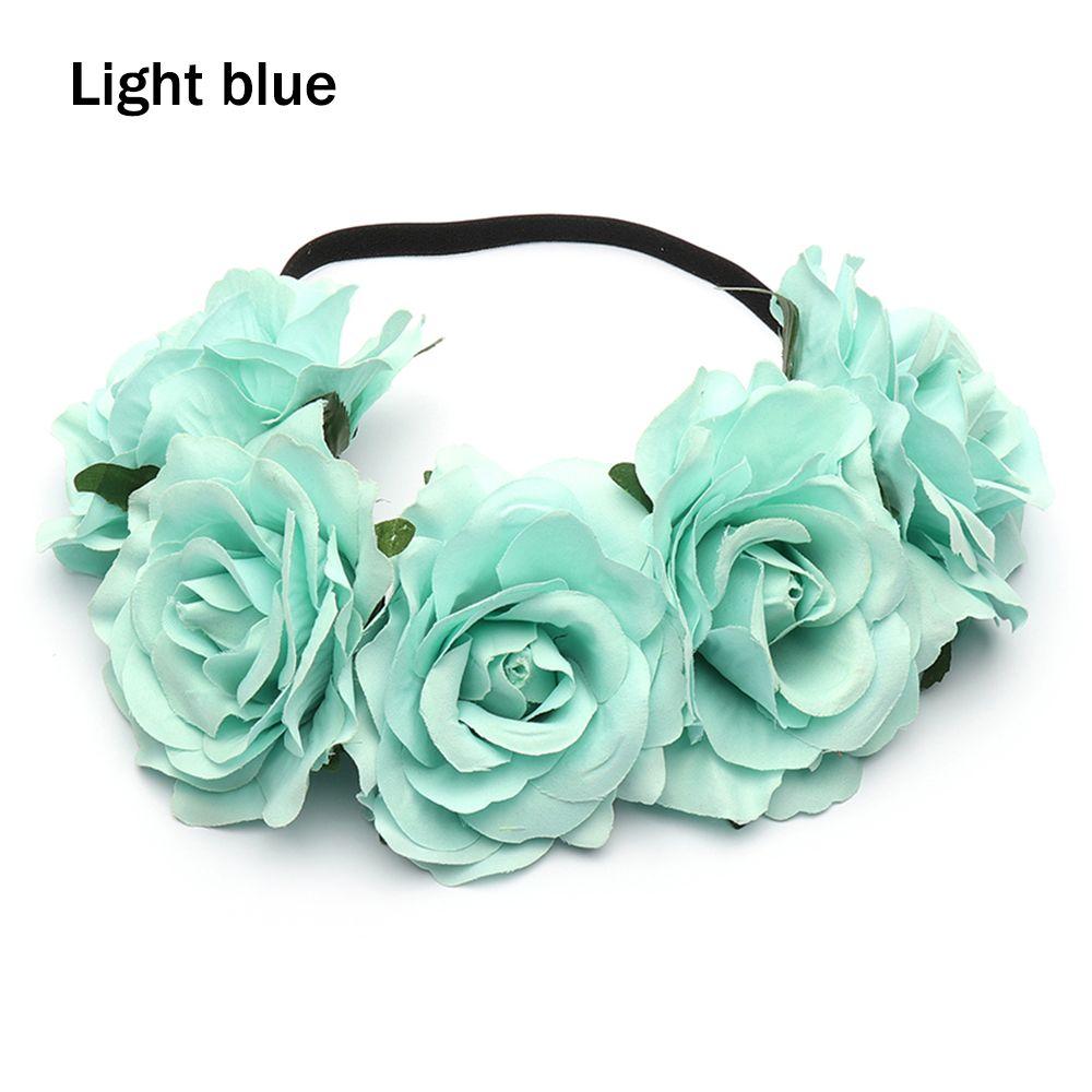 

Party Hair Accessories Elastic Wreath Headband Rose Flower Garland Bridal Headwear Wedding Hairband Light blue