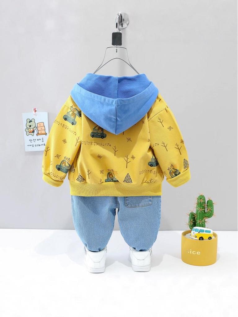 Chlapecký pletený svetrový set s dlouhým rukávem v korejském stylu - Trendy třídílný dětský outfit na jaro a podzim 2021.