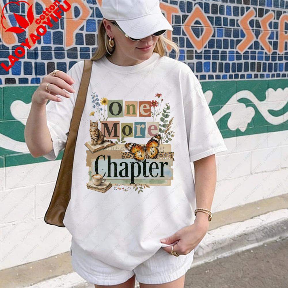 One More Chapter TShirt Book Lover Gift Cozy Literary Cat Reading Tee Bibliophile Shirt Unisex Casual Summer Cotton Short Sleeve