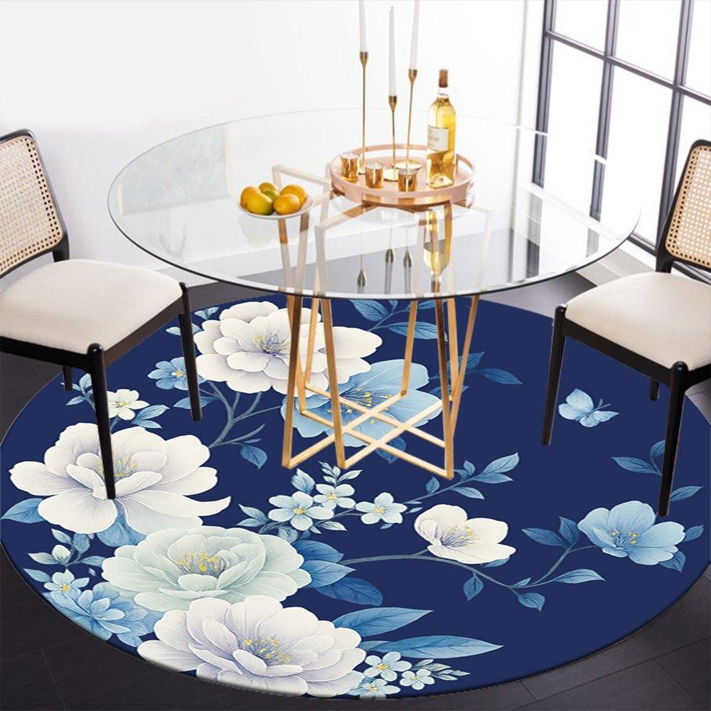 Blue and White Floral Pattern Ceramic PlateRound Non-Slip chair mat chair carpet for office Rugs for Office Decor Gift For Valentine's Day Mother's Da