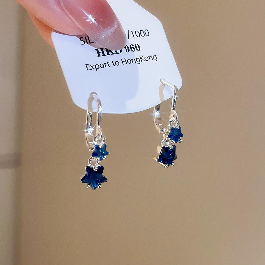 

Shinny Exquisit Blue Zircon Star Drop Earrings for Women Girls Sweet Fresh Dangle Earrings Buckle Wedding Jewelry Accessories