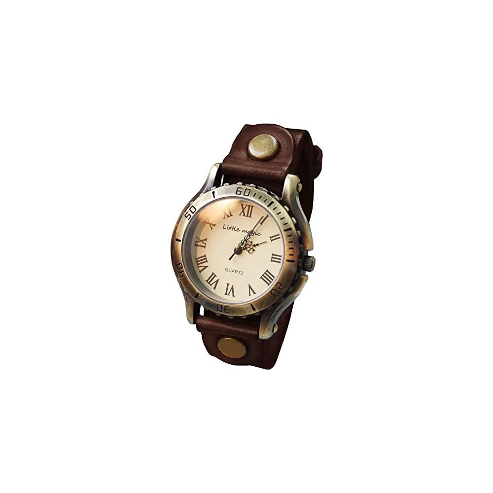 Little Magic Japan Leather Antique Style Watch Dark Brown Men s Women s Metal Allergy Friendly 40mm