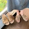 Fashion Korea Ladies 2025 Summer New Thick-Soled Retro Tassel Slip-On One-Strap Lazy Women's Outdoor Solid Soft-soled Sandals
