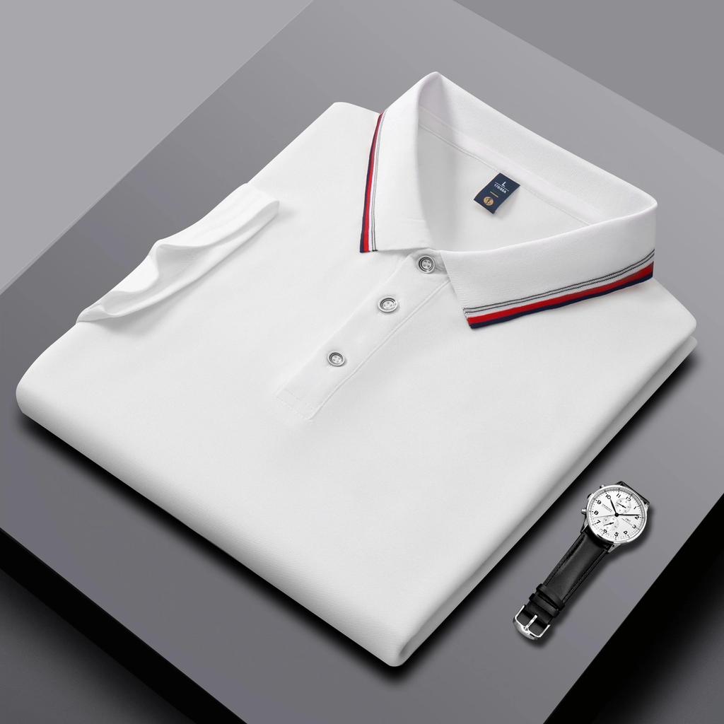 Polo da Uomo e da Donna Estate Nuove T-shirt a Collo Rigato Splicing Colore di Alta Qualità Business Tinta Unita Maniche Corte