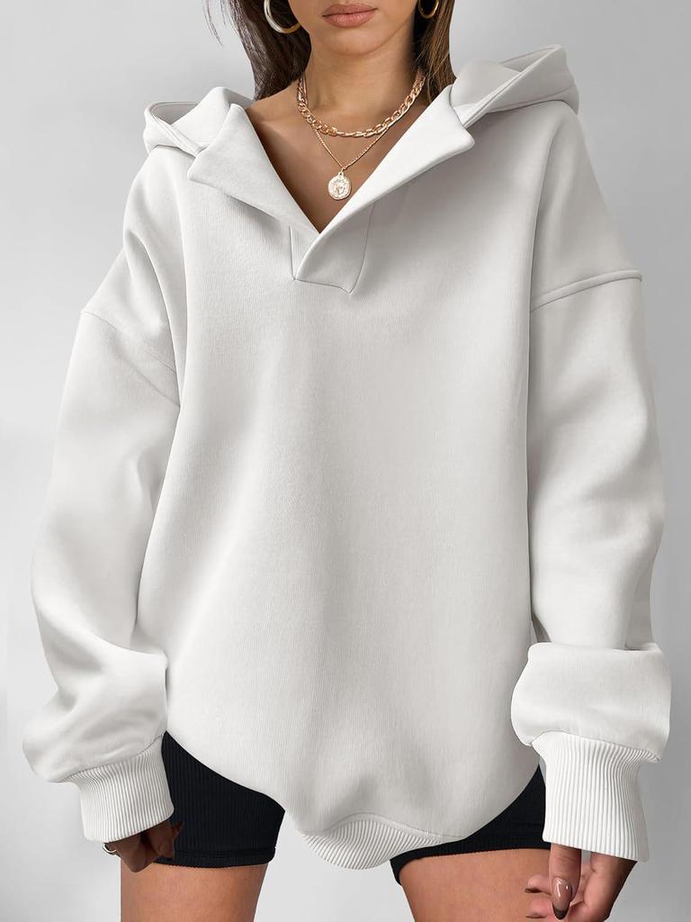 2026 Autumn/Winter Women's Solid Color Hooded Sweatshirt - European & American Style, Long Sleeve, Loose Fit Hoodie