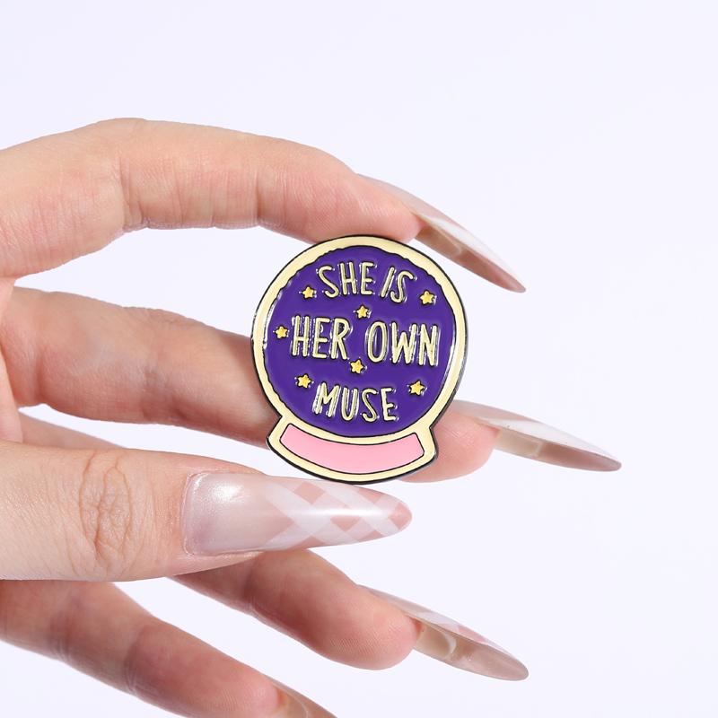 Magic Crystal Ball Enamel Pins I Creat My Own Future Brooches Lapel Badges She Is Her Own Muse Jewelry Gift for Kids Friends