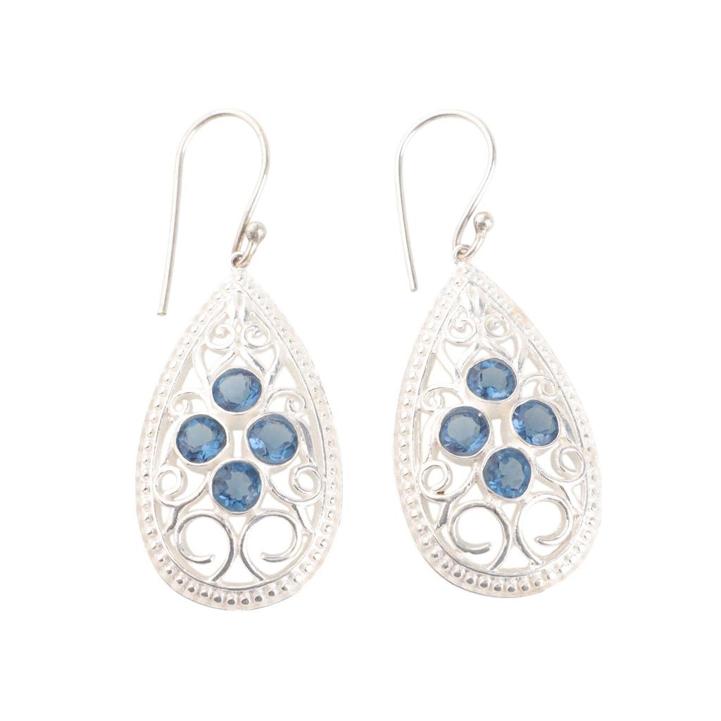 London Blue Topaz Gemstone 925 Sterling Silver Handmade Jewelry Earrings 2.25" CE-17-3