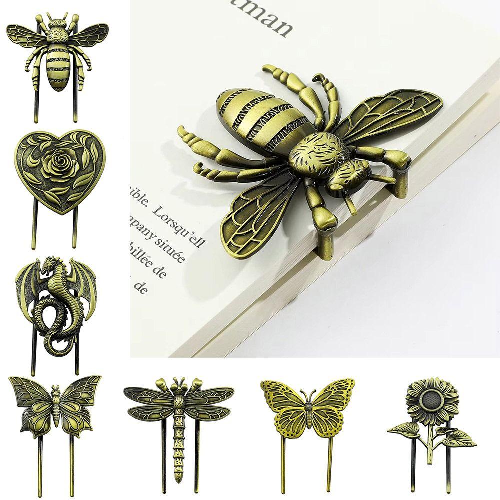 Metal Metal Bookmark Butterfly Dragonfly Gift Box Reading Book Clip Rose/Sunflower/Loong/Bee Book Page Marker Book Lovers