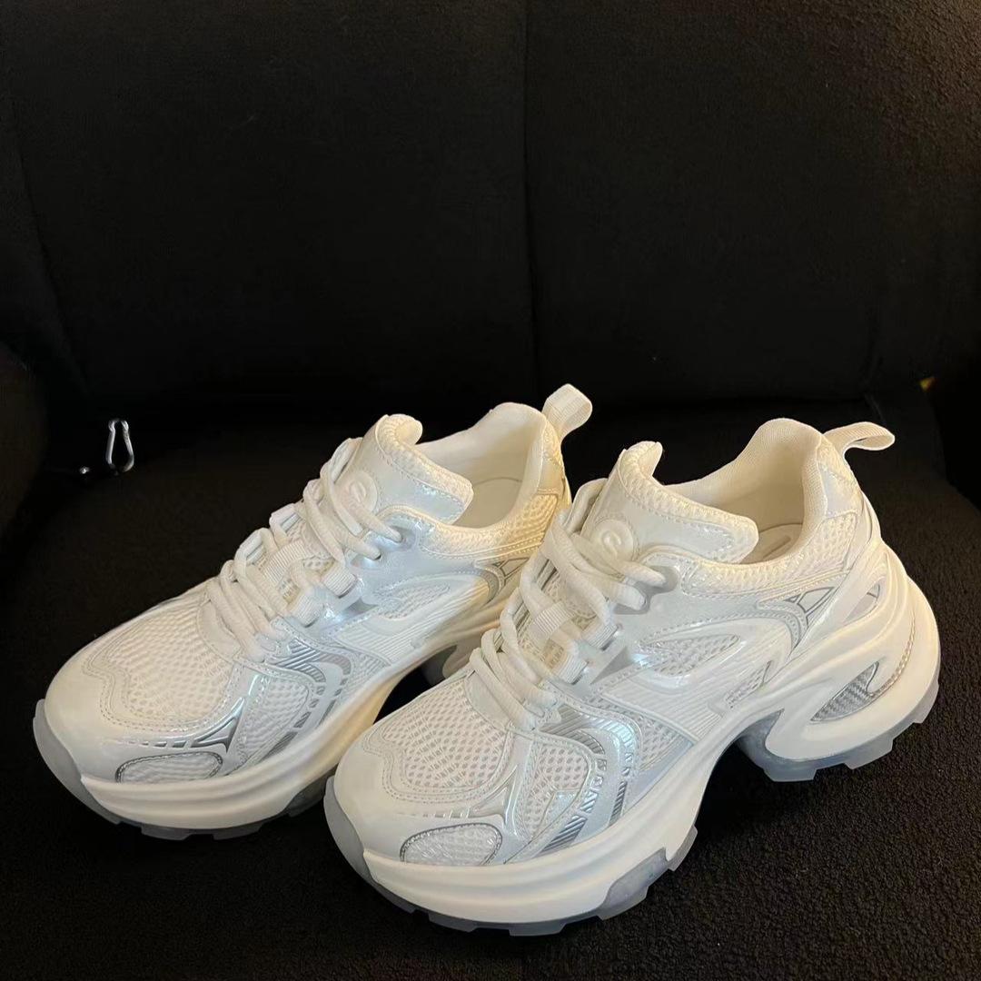 

Спортивная обувь Поп-обувь Весенняя женская обувь Модные дышащие двойные сетчатые толстые низкие кроссовки с цветовым сочетанием Удобные классические кроссовки 40 белый