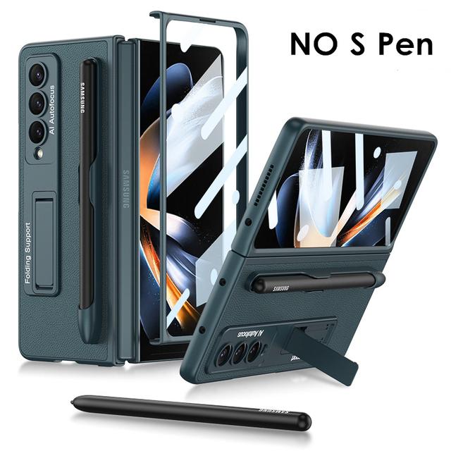 Bracket Leather Pen Slot Cover For Samsung Galaxy Z Fold 4 Case Hard Full Protection Cover With Front Film (No Pen )