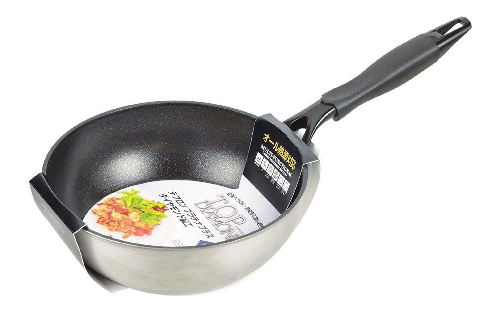 Pearl Metal Deep Frying Pan 22cm IH Compatible Teflon Platinum Plus Top Diamond Blue HB-3757