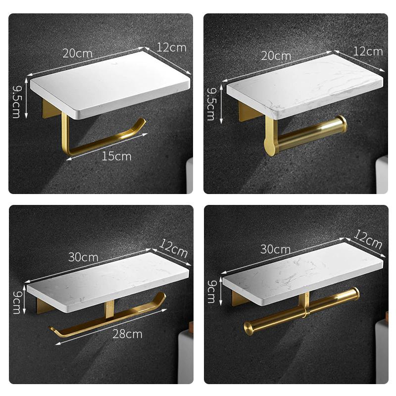 White Marble Bathroom Paper Holder with Phone Holder Brushed Gold Paper Roll Holder Tissue Holder Rack Toilet Paper Holder