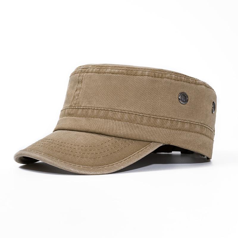 Flat top hat pure cotton men's washed military hat European and American big head circumference soft top cap outdoor sun hat