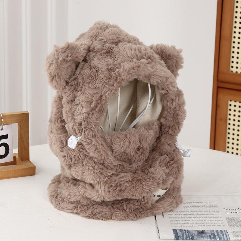 

Зимняя теплая толстовка с капюшоном «Медведь», симпатичная плюшевая защитная шея для девочек, закрывающая лицо, толстовка с капюшоном, ветрозащитная шапка для верховой езды кофейный