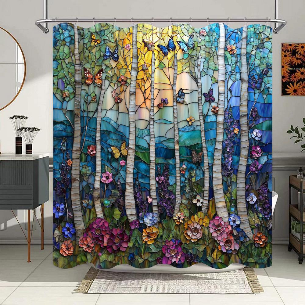 Enchanted Forest with Butterflies and Flowers Waterproof Shower Curtain for Modern Bathroom Decor, Perfect for Home Use