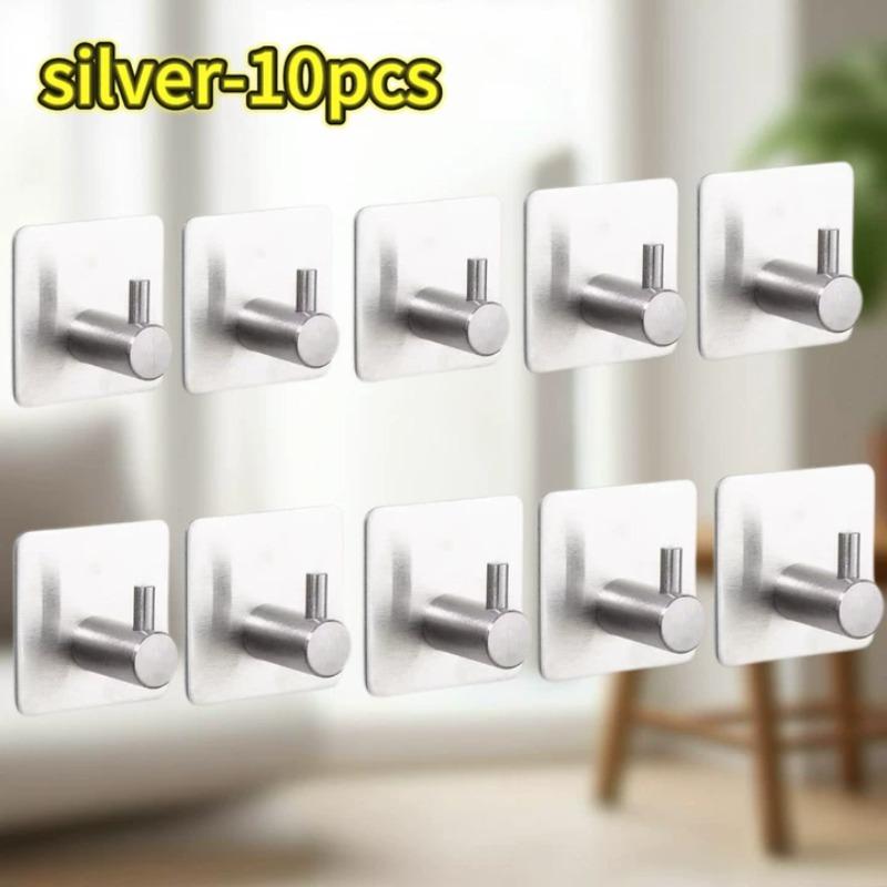 1-10pcs Self Adhesive Hook Heavy Duty Stainless Steel Wall Hooks Towel Clothes Rack Hangers Bathroom Kitchen Storage Holders