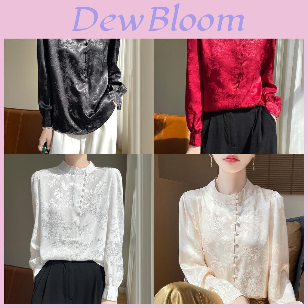 Satinseidenbluse für Damen mit Stehkragen und Taschen für Büro und Freizeit