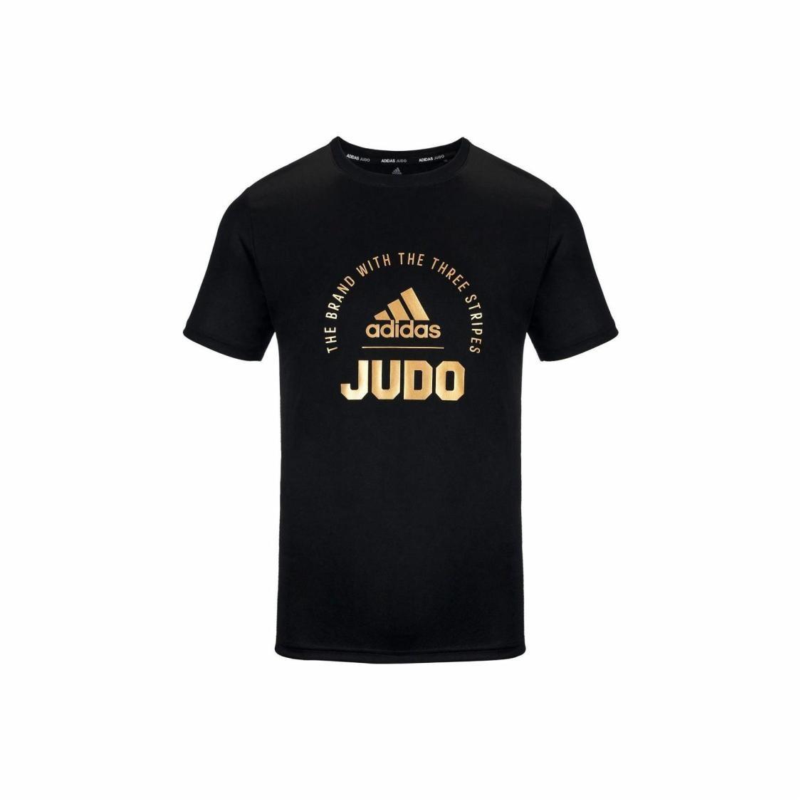adidas Printed Running Casual Crew Neck T-Shirt Unisex Black and Gold M