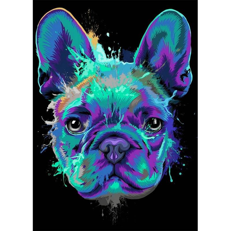 Abstract watercolor, French bulldog, pups, posters, canvas printing, colorful picture of a dog, wall painting for the living room, quadros