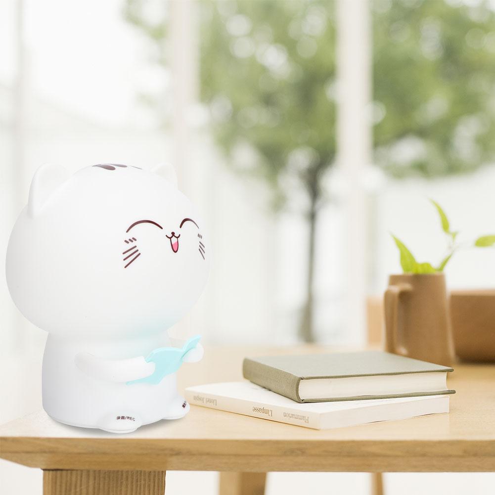 Silicone Colorful Cute Cat USB Charging LED Record Light Night Lamp for Home Bedroom(Blue)