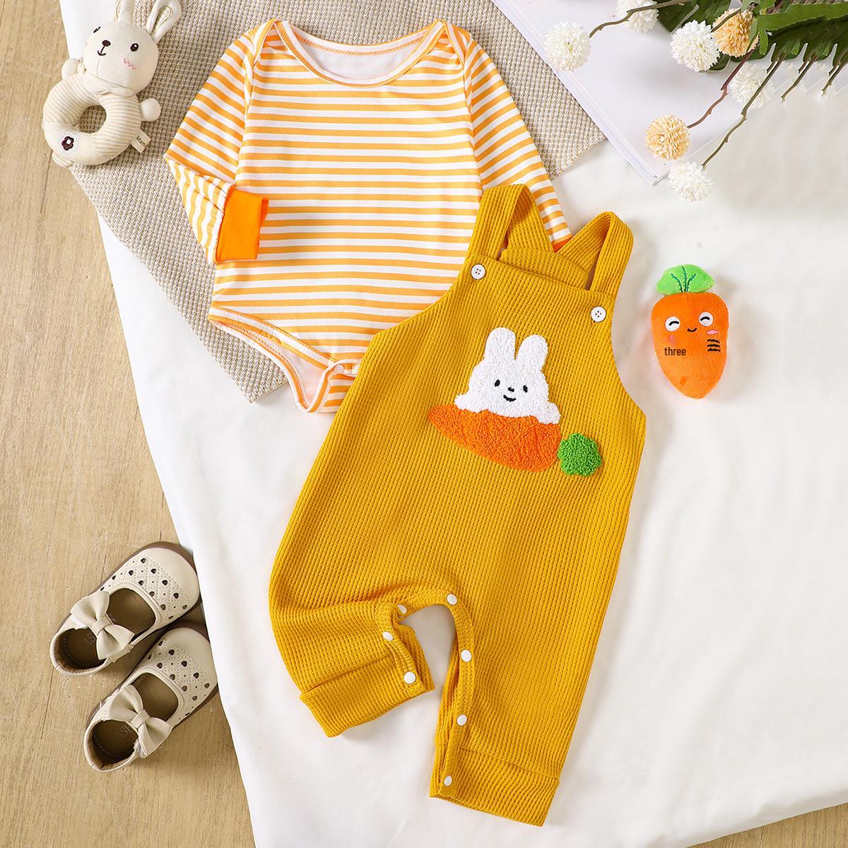

Striped Bodysuit & Rabbit Embroidered Overalls Set 6-12 Months