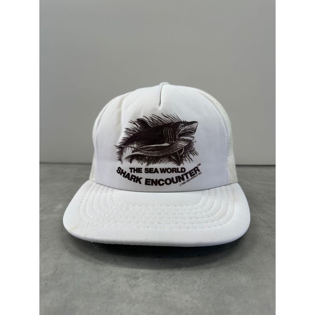 Used 80s 90s Vintage Cap SHARK Shark Tracker Mesh
