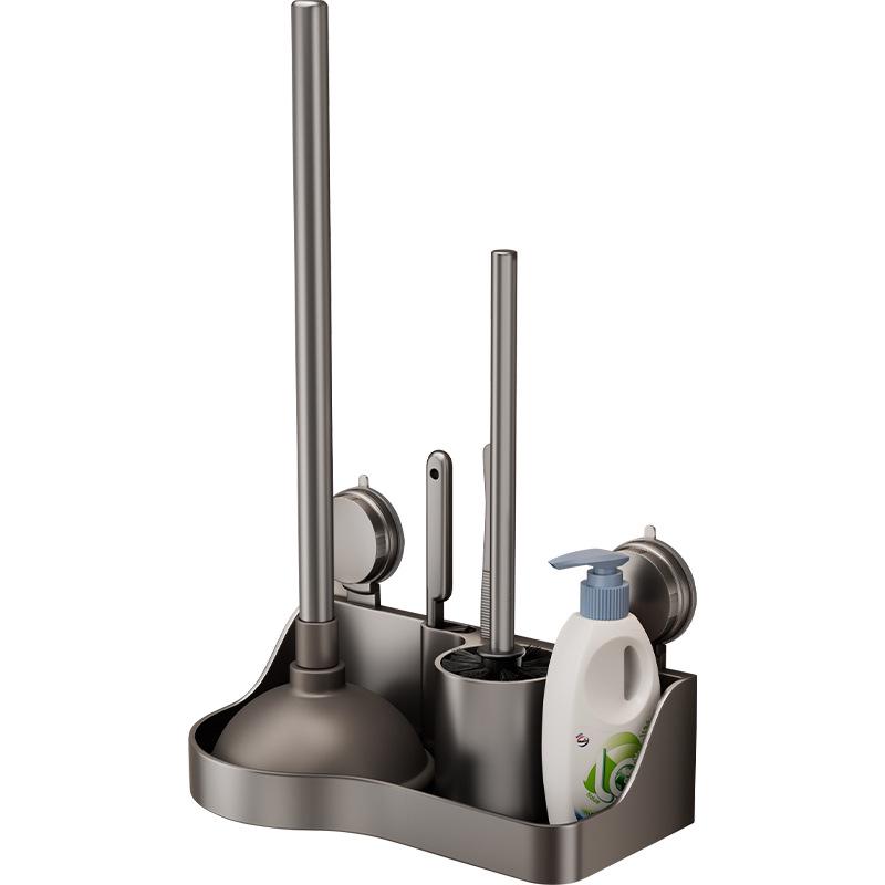 Wall-Mounted No-Drill Toilet Brush Set with Storage Rack