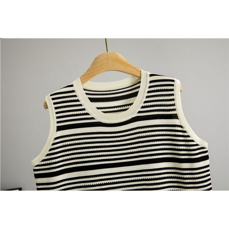 Western Style New Fashion Casual Sleeveless Stripe Knitted Dress Knitted Striped Dress