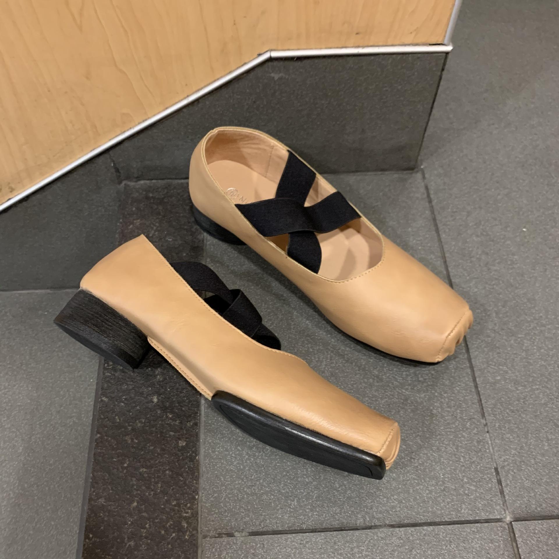 

2024 Туфли-балетки с перекрещенными эластичными ремешками, женская дизайнерская обувь для женщин, каблуки, лоферы, ретро квадратный носок, туфли бабушки, женские мокасины 5 хаки