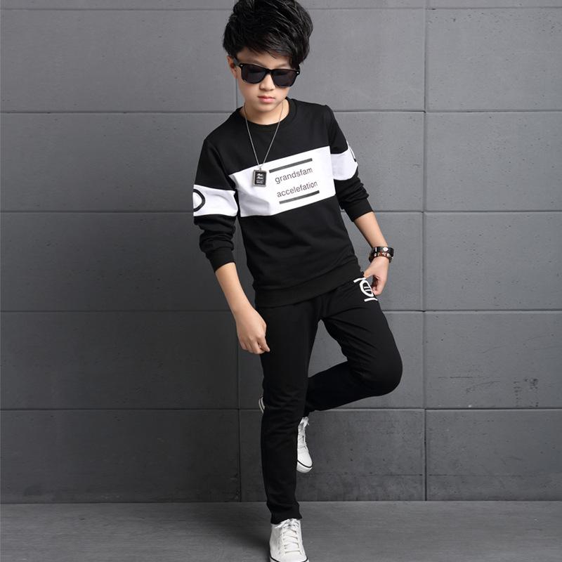 Autumn Boys Tracksuit Velvet Children Clothing Sets Cotton T-Shirt + Pants 2 Pcs Suit Boy Clothes Set 12 14 Y