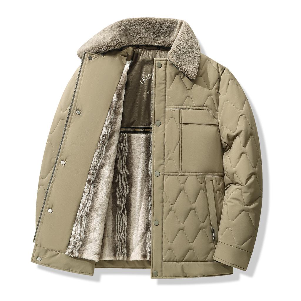 Flip Collar Versatile Detachable Hat Men's Thick Cotton Coat Business Casual Warm