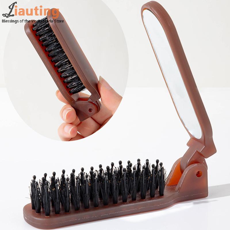 Mane Bristle Hair Brush Foldable Portable Comb With Mirror Pocket Collapsible Travel Massage Hair Styling Tool Salon Gift