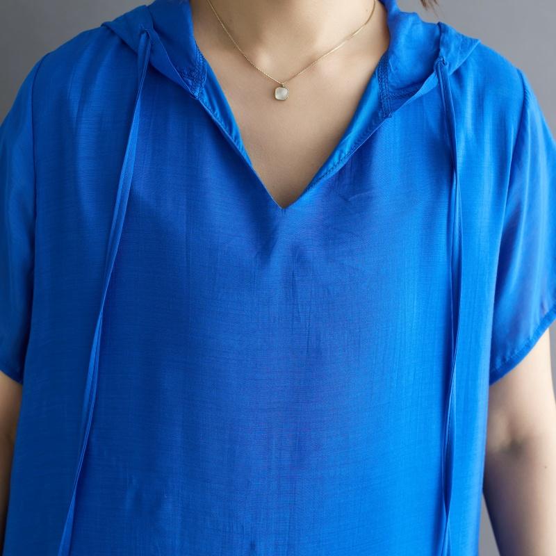 DIMANAF New 2025 Plus Size Summer Dress Women Solid Basic Vintage Casual Hooded Dress Loose Dress Maxi