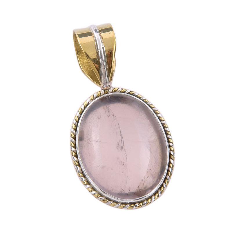 Natürlicher Rosenquarz 925 Massiv Sterlingsilber Schmuck Zweifarbig Anhänger 1,25" j5Y74