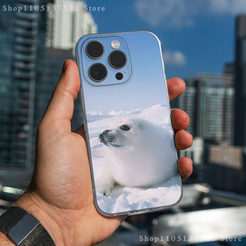 Cute Animal Seal Phone Case For iPhone 17,16,15,14,13,12,11 Pro,Max,Plus,XR,Mini,E Clear Full-coverage Soft Cover