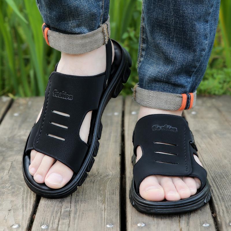 Leather Large Size Summer Men's Sandals Leather Soft Sole Non-slip Beach Shoes High-end Sandals Men's Sandals