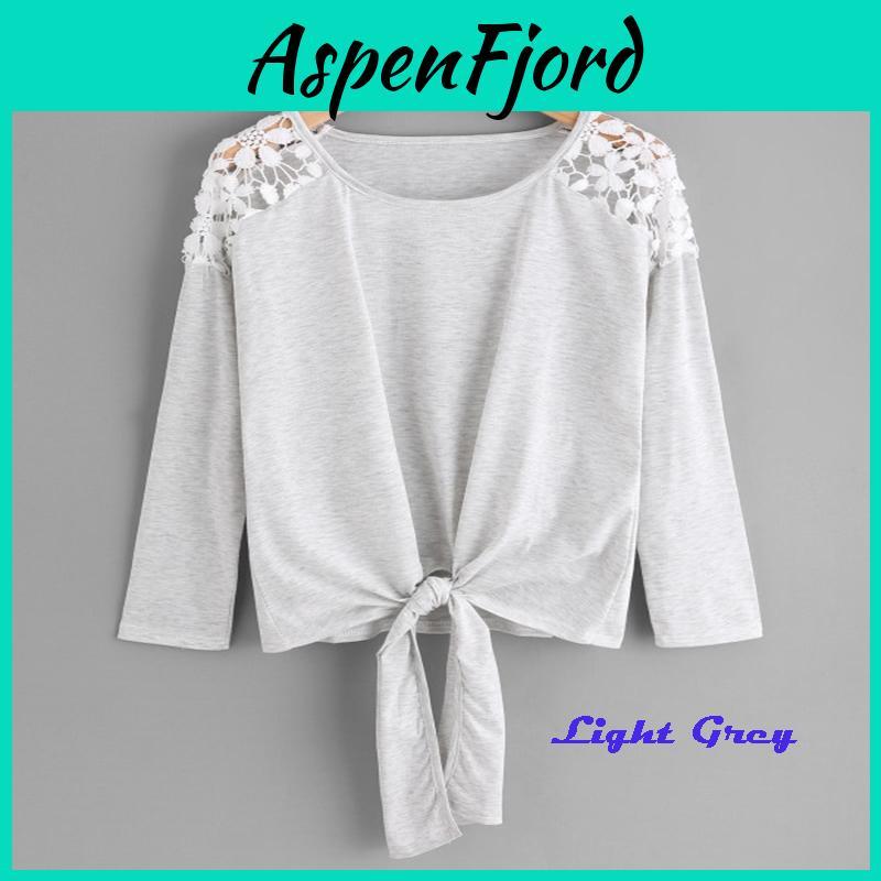 Classic Appeal Women's Long Sleeve Lace Stitching Leisure T Shirt For Everyday Wear