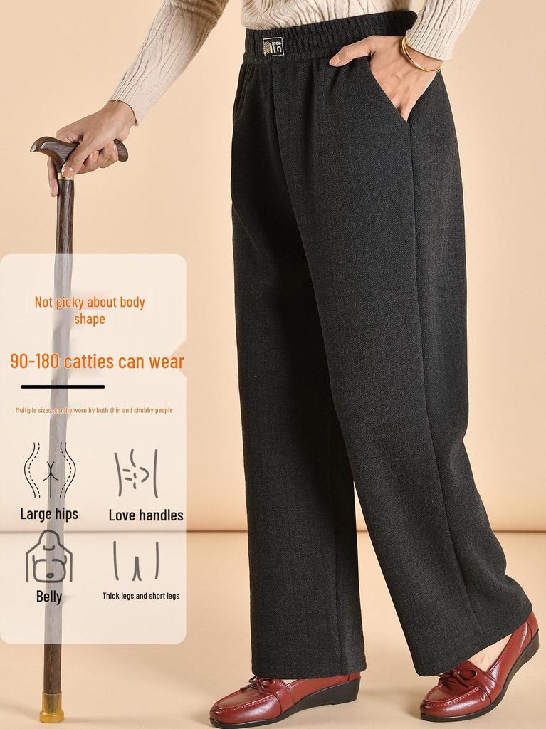 Chic Grandma Plus Size Woolen Pants, Fleece-Lined for Autumn/Winter 