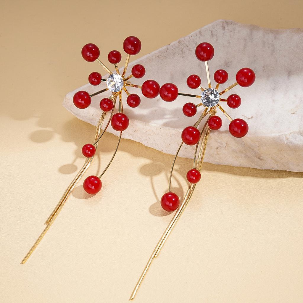 Zircon imitation pearl acrylic flower fringed silver needle earrings temperament earrings