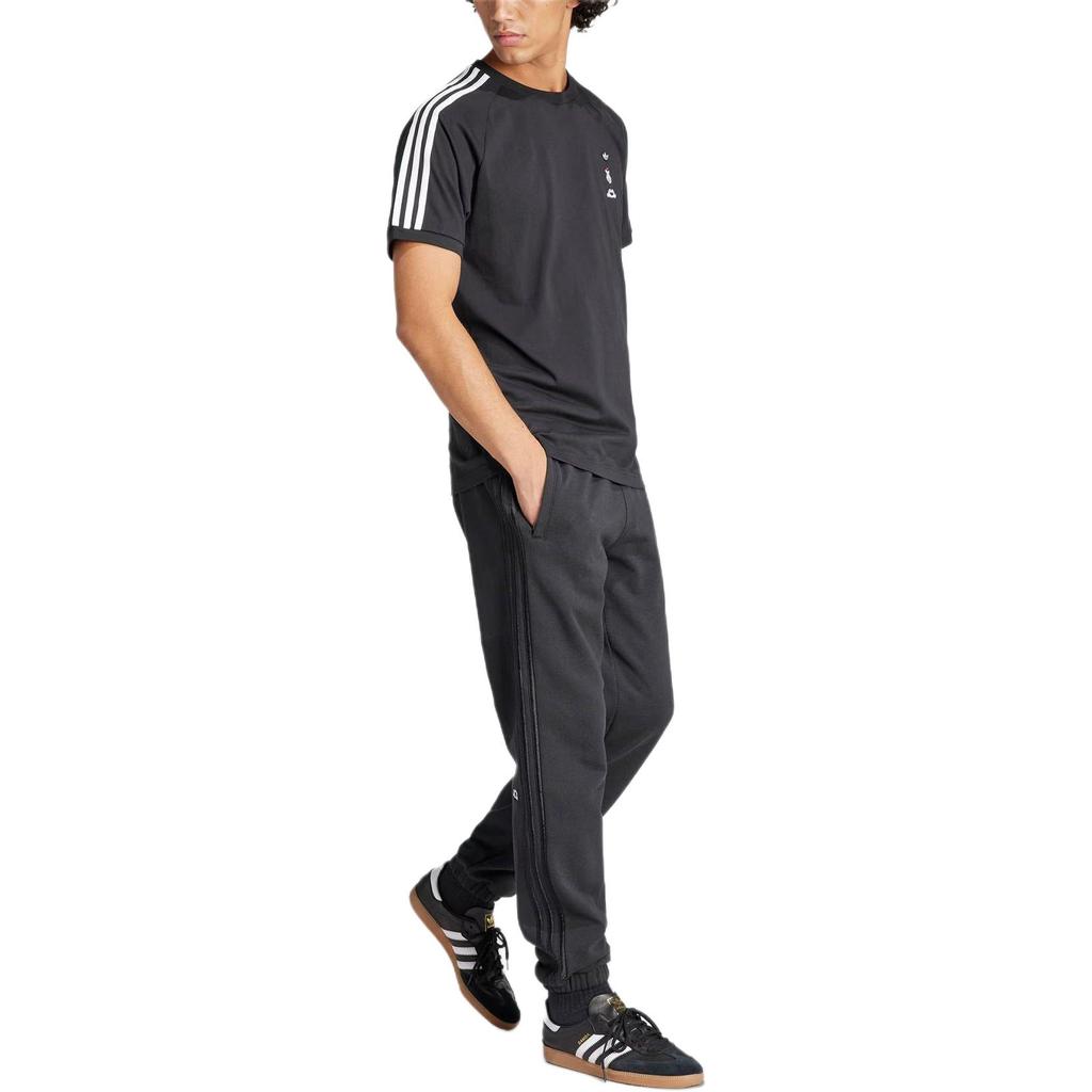 adidas Originals Mickey Mouse Collaboration SS24 Mickey Pattern Logo Solid Color Striped Side Tapered Knit Sports Pants Men Pants Black IY2267