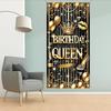 Black Gold Birthday Queen Door Cover Banner 71 X 35 Inch Happy Birthday Backdrop Photography Background Decoration for Women Girls Birthday Party