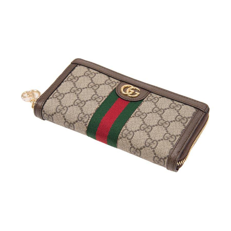 Gucci Portafoglio Unisex Lunga Cerniera Tela e Pelle con Striscia Logo Ophidia Marrone Ebano 523154-96IWG-8745