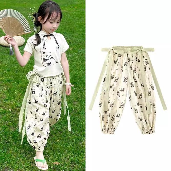 Girls Summer Two Piece Set with Panda Print in Trendy Chinese 100