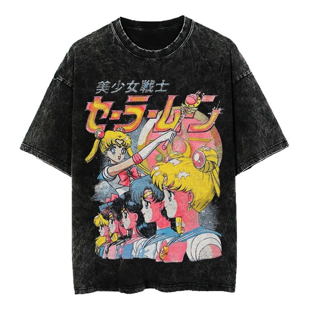 Anime Sailor Moon Printed Tshirt Mens and Womens Washed Tshirt High Quality Vintage Cotton Tshirt Harajuku YK Tops