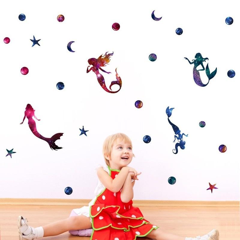 Cute Starry Sky Mermaid Wall Stickers DIY Creative Room Decoration Children Room Decal Kids Favorite 